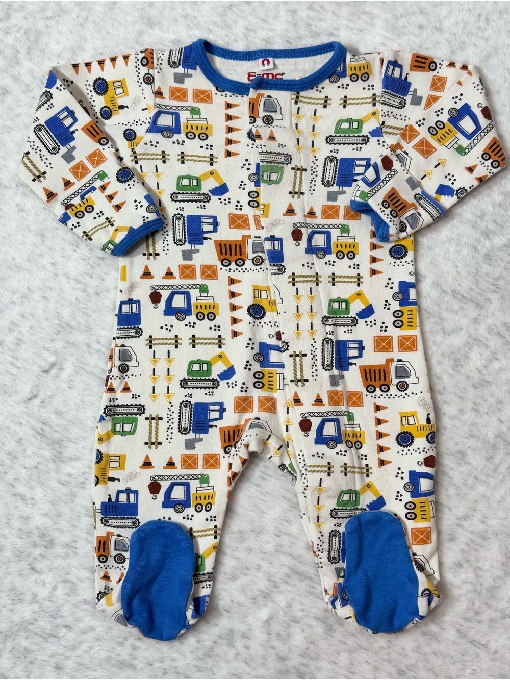 Magnetic Me Construction Trucks Excavator Footie Sleeper 0-3M Baby Cotton